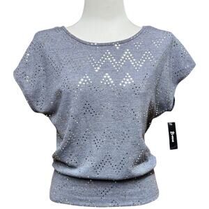 B-Wear Open Back Top Gray Silver Metallic Small